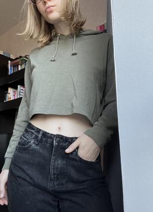 Укороченное худи хаки h&m