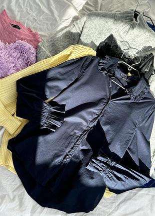 Сорочка темно синя з комірцем m&s collection