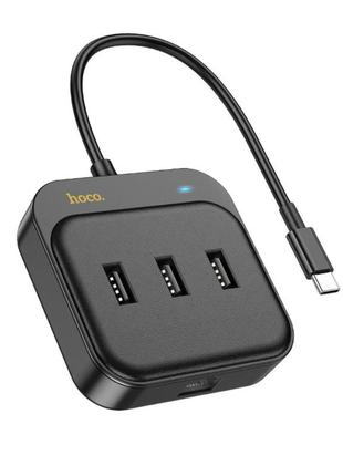 Хаб hoco hb35 easy link 4-in-1 100 mbps ethernet adapter(type-c to usb2.0*3+rj45)(l=0.2m) black