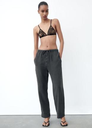 Zara-брюки брюки широкие с шнурком, лиоцелл/хлопок, р.-36/s/