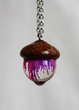 Кулон жолудь у техніці петрі арт зі справжньою шапочкою жолуду, підвіска з епоксидної смоли