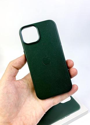 Кожаный чехол для iphone 14 темно-зеленый
