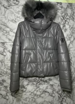 Куртка пуховик кожаный короткий donna karan dkny оригинал новая размер m полный