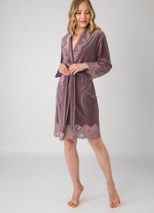 Халат женский nusa хлопок/бамбук модель 0431 цвета: сливовый, xxxl