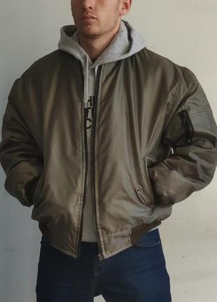 Бомбер куртка чоловічий зелений хакі м масивний оверсайз вільна посадка ма 1 ma 1 cwu...