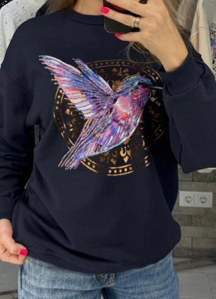 Нереально красивый свитшот с птичками,4 цвета, туречкова люкс качество, грудь до 120.