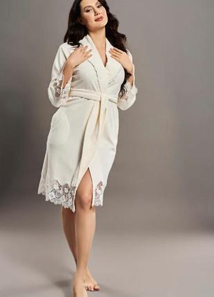 Халат женский nusa хлопок/бамбук модель 0431 кремовый, xxl