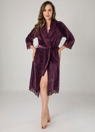Халат женский nusa хлопок/бамбук модель 0411  цвета: сиреневый, l/ xl