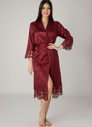 Халат женский nusa хлопок/бамбук модель 15060  цвета: бордовый, m