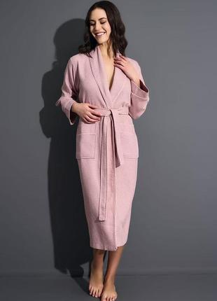 Халат женский вафельный nusa хлопок/бамбук модель 4270 pudra, xxl