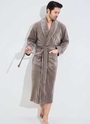 Халат мужской nusa велюр тонкий модель 21680 bej, l/xl