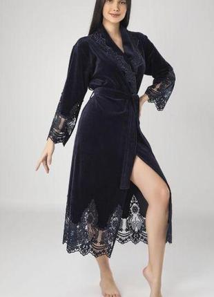 Халат женский nusa хлопок/бамбук модель 0383 цвета: синий, s