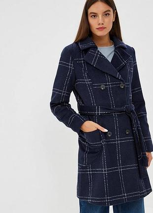 Теплое пальто с подкладкой в большую клетку vila размер 36/38