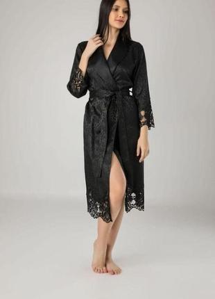 Халат женский nusa шелк модель 15060  цвета: черный, s