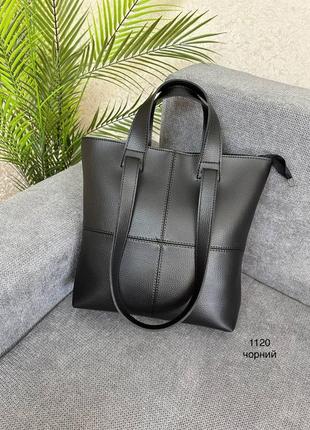 Женская стильная и качественная сумка шоппер из эко кожи черная