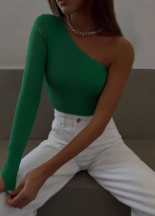 Женская кофточка из рубчика с одним рукавов розмір: 42-44, 44-46