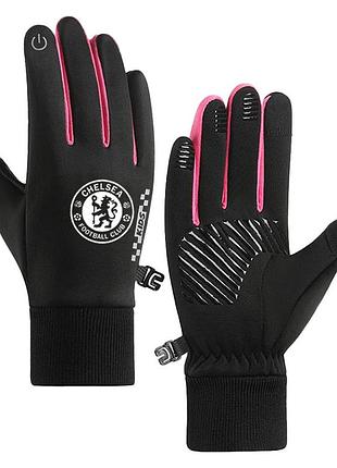 Рукавички футбольні челсі сенсорні touch screen black/pink перчатки (36631)