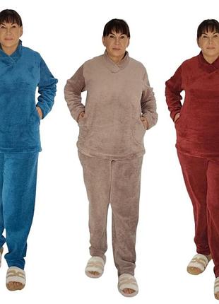 Жіноча тепла махрова піжама великого розміру