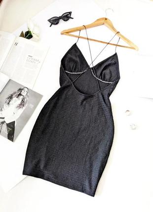 Стильное фактурное черное платье/платье/платье с открытой спинкой😈 и разрезом h&m, на р. s/m8 фото