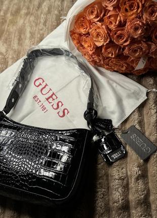 Жіноча сумка guess, крокодил, рептилія, чорна