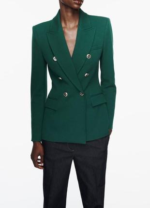 Зелёный двубортный демисезонный пиджак - жакет zara