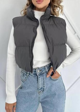 Короткая стеганая жилетка женская розміри: 42-44, 46-48