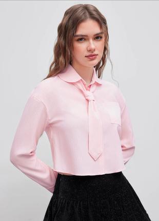 Сорочка оверсайз із довгим рукавом у смужку з краваткою