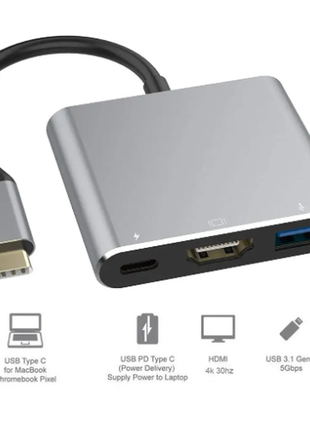 Переходник type-c на hdmi usb 3.0 адаптер для macbook хаб 4k hub-3in1