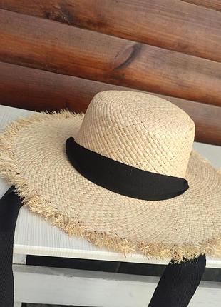 Шляпа соломенная летняя с лентой и бахромой, шляпа женская канотье, шляпа