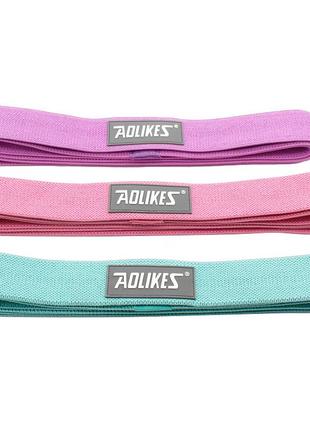 Набор резинок для фитнеса aolikes rb-3609 3шт green+pink+violet1 фото