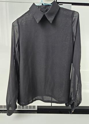 Блуза шифоновая черная классическая прозрачная4 фото