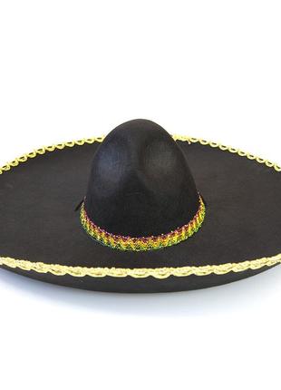 Капелюх сомбреро маріачі (чорний із золотим)