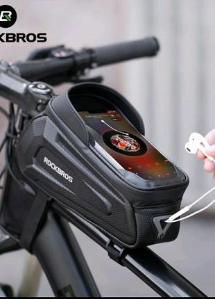Сумка для велосипеда rockbros с держателем для телефона на раму влагозащищенная black (b68)2 фото
