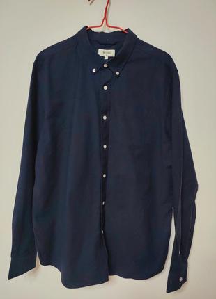 Рубашка рубашка мужская синяя плотная прямая regular fit повседневный хлопок debenhams (un) bias man, размер l.9 фото