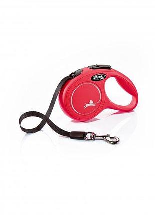 Flexi (флекси) new classic хs - поводок-рулетка для собак мелких пород, лента (3 м, до 12 кг) красный