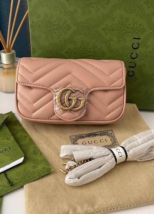 Сумка жіноча в стилі gucci  mormont gg beige mini premium