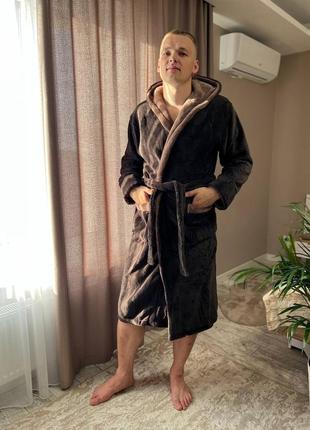 Халат мужской меховой с капюшоном разм. l-xxxl