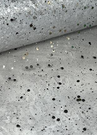 Фатин с серебристыми блестками -белый, ширина 15 см, 1 метр, арт 017157, белый