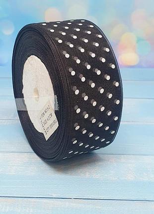 Органза в горох 4 см, цвет-черный, метр, черный