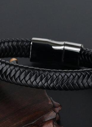 Плетеный браслет черного цвета «кожа дракона»