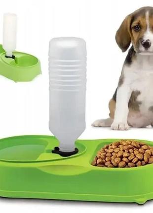 Пластикова миска для собак/котів із поїлкою pet feeder зелена