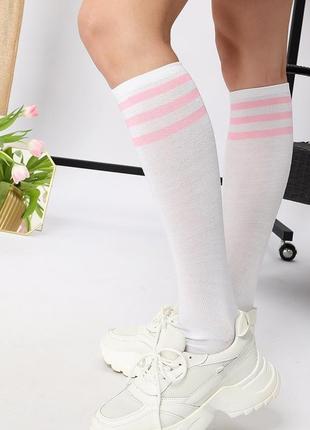 Гольфы до колена нежно-розовые полосы белые 30800 35-41