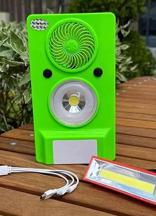 Вентилятор с аккумуляторным фонарем solar led rechargeable lamp hj-088 usb солнечная батарея зеленый