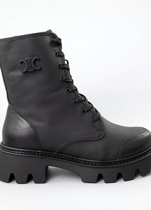 Ботинки женские кожаные мех 590358 черные