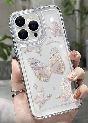 Панель сиреневые бабочки для apple iphone 14 прозрачная 3