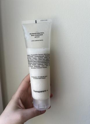 Гель для вмивання з 2% саліцилової кислоти, схильної до акне transparent-lab blemish control bha cleanser