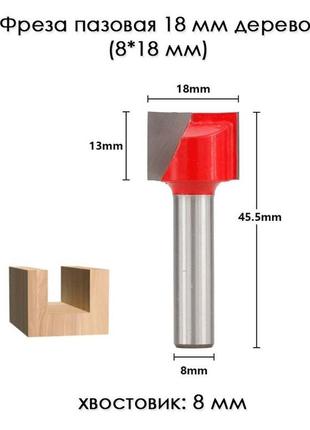 Фреза пазова 18 мм дерево (хвостовик 8 мм)