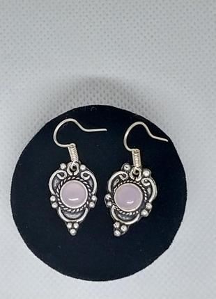 Розовый кварц серьги натуральный розовый кварц серьги с розовым кварцем в серебре индия!