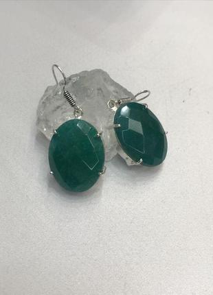 Изумрудный кварц серьги овальные с камнем индийский кварц в серебре серьги с граненым кварцем цвет изумруд