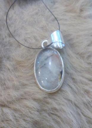 Фантомный кварц кулон с натуральным рутиловым кварцем в серебре
